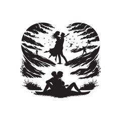 Black Color romantic couple silhouette design Vector Illustration, Solid White Background (22).eps