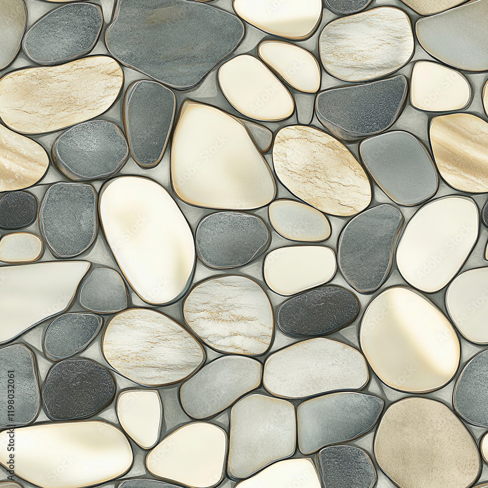 Poster natural stone texture with beige and gray pebble pattern