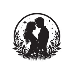 Black Color romantic couple silhouette design Vector Illustration, Solid White Background (31).eps