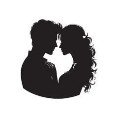 Black Color romantic couple silhouette design Vector Illustration, Solid White Background (45).eps