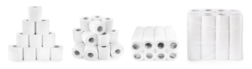 Toilet paper rolls isolated on white, set