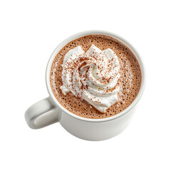 Delicious hot chocolate with whipped cream and cocoa powder