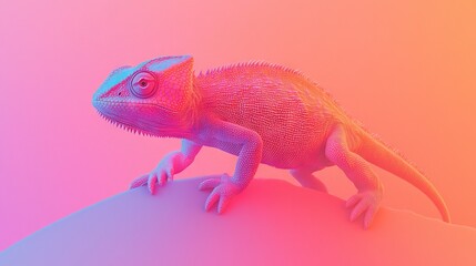 Fototapeta premium A close-up of a lizard on a multi-colored background featuring shades of pink, red, and blue
