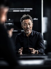 Professional Businessman Engaged in a Conversation in a Modern Office Setting