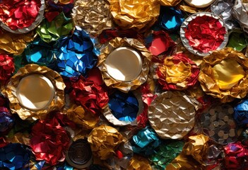 exploring dynamic close view vibrant collection recycled materials kaleidoscope colors textures, art, recycling, plastic, glass, metal, paper, cardboard