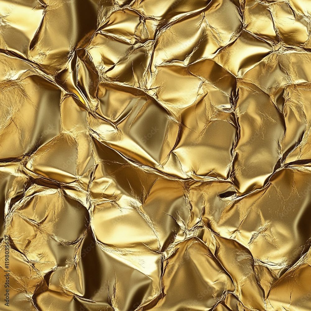 Poster shiny gold foil texture with crumpled metallic pattern