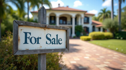 home for sale amidst lush greenery and brick pathway