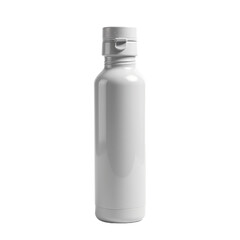 Modern stainless steel thermos bottle with cap on white background