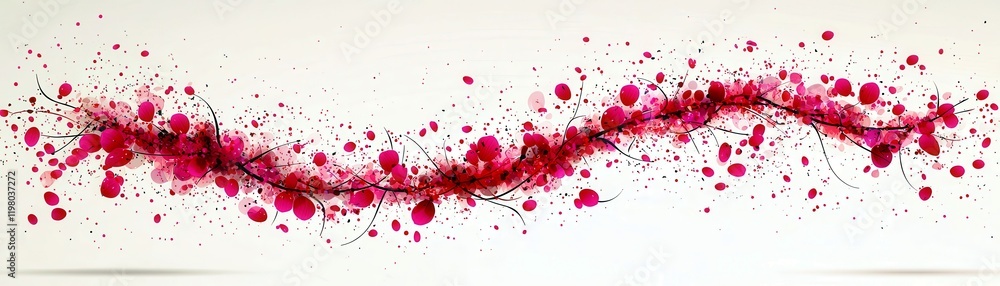 Poster abstract design featuring vibrant pink splashes and delicate dark lines creating a dynamic flow, per