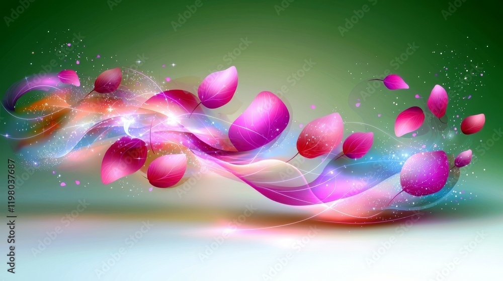 Poster elegant flow of colorful petals with abstract swirls and soft background for artistic and nature-ins