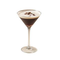 Gourmet espresso martini in coupe glass with floating coffee beans