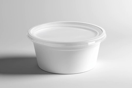 A white round paper food container with clear lid, plastic bowl mockup	