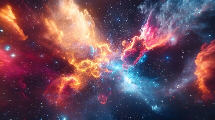 Neon-colored galaxies exploding into an infinite digital