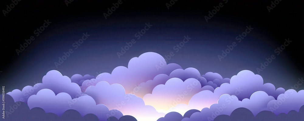 Poster soft purple clouds against dark background with a gentle glow and dreamy atmosphere for use in vario