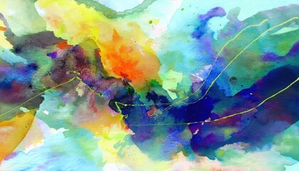 Vibrant Swirls of Water and Color An Impressionistic Abstract Watercolor Exploring the Depths of a Whimsical Landscape.