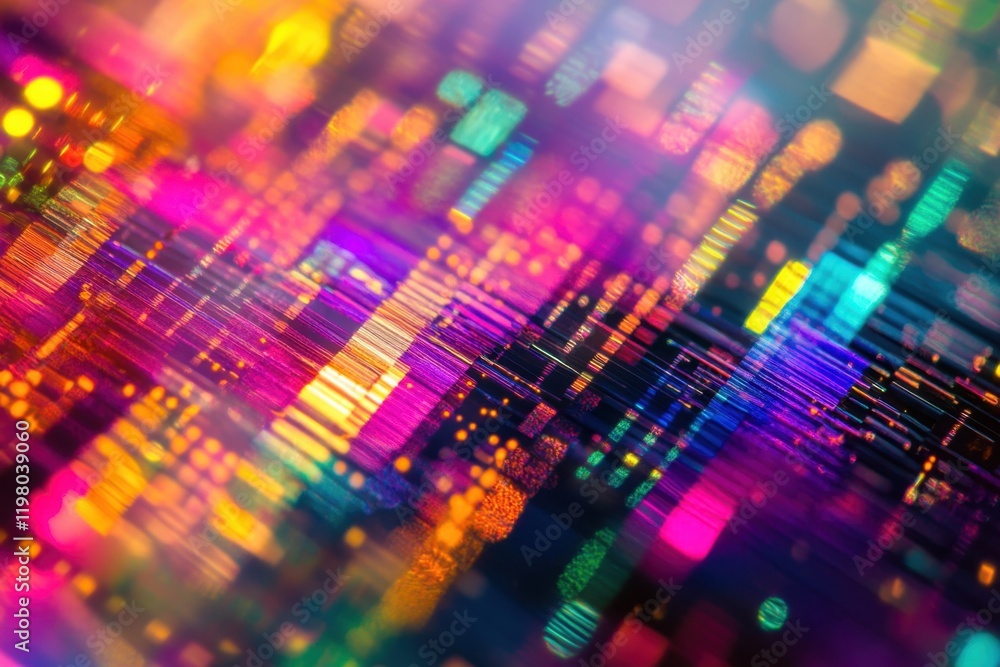 Poster vibrant abstract patterns in colorful digital art resembling data visualization