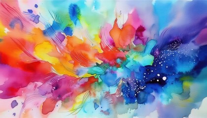 Vibrant Watercolor Abstraction A Whimsical Exploration of Color and Texture in an Imaginary Landscape, Painted on