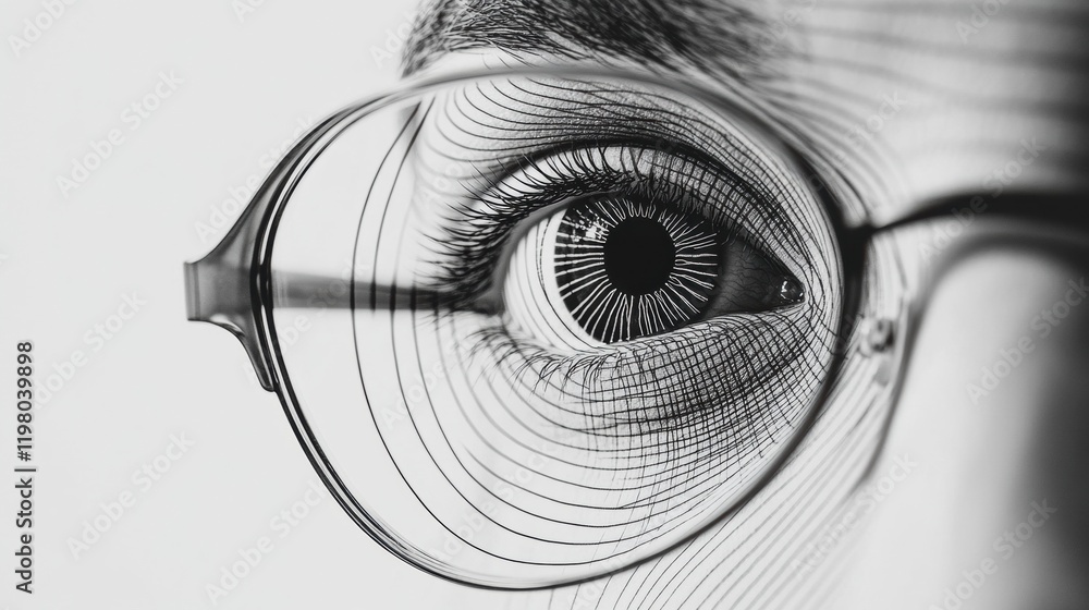 Aufkleber close up view of a human eye with intricate details, showcasing reflection and lines surrounding the