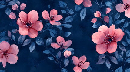 Future Dusk Floral Design - Vibrant Blossoms on Deep Background - Trend Color 2025