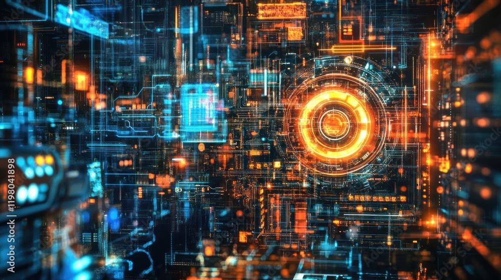 Poster abstract digital interface: futuristic technology and data streams