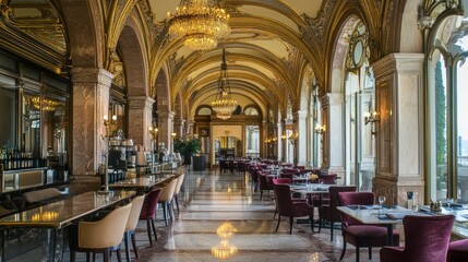 Fototapeta premium Grand Restaurant Interior: Opulent Dining Experience