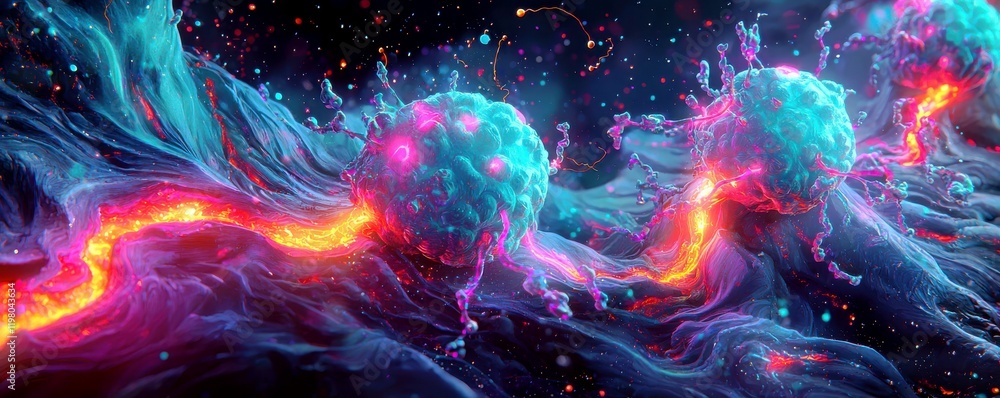 Aufkleber colorful abstract representation of cellular structure and processes in a microscopic view, with vib