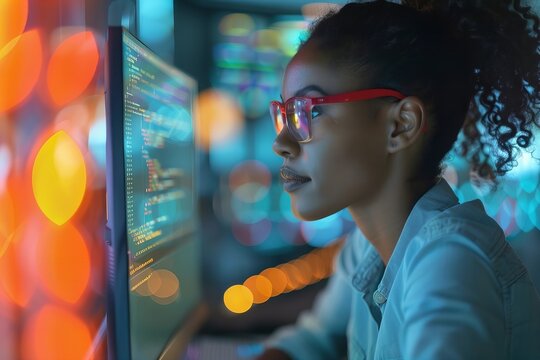 Black Female Programmer Typing Code on Computer