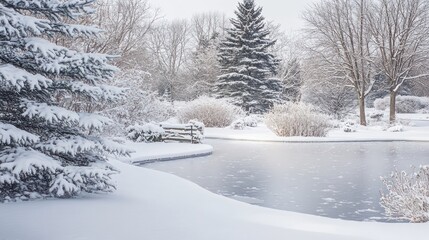 Fototapeta premium Winter Wonderland: A Frozen Pond Scene