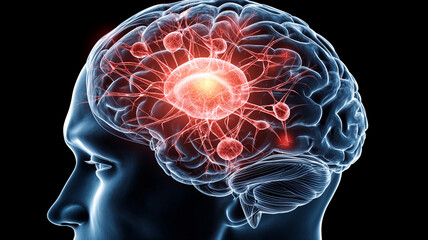 Obraz premium Detailed illustration of a human brain with tumors, showcasing medical concepts and neurological disorders 