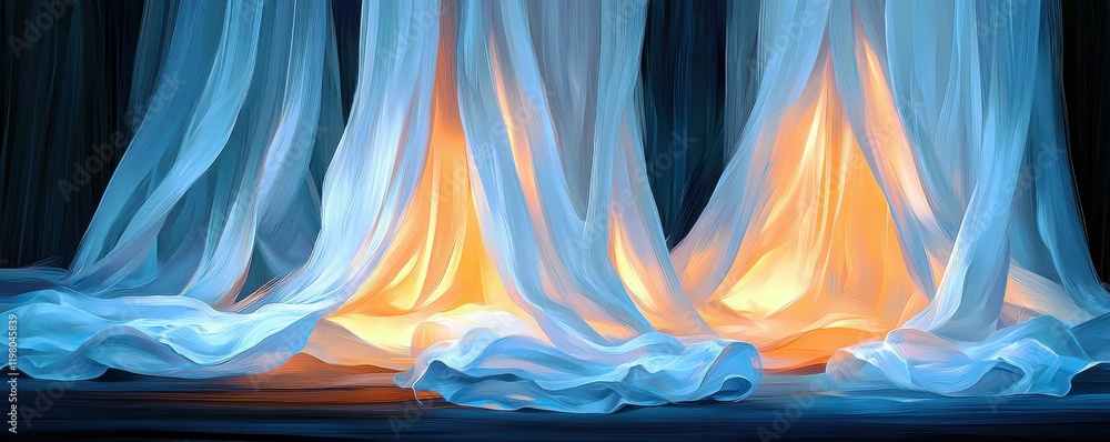 Aufkleber ethereal flowing curtains with glowing light in background creating a dreamlike atmosphere for artis