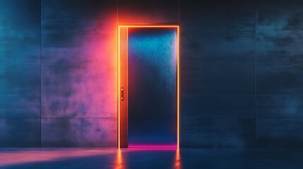 A futuristic metallic front door with a holographic effect surface 