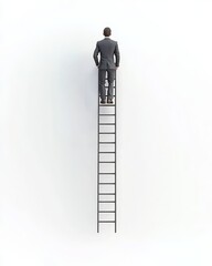 A businessman ascending a ladder to evade challenges