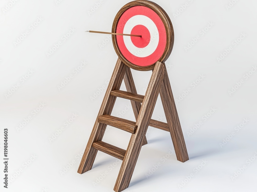 Poster the ladder rested at an angle against the wall where the target hung with extra space for movement, 