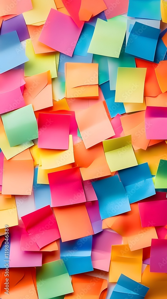 Poster colorful sticky notes scattered randomly across surface