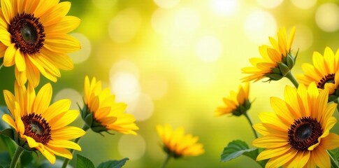 Obraz premium Vibrant yellow sunflowers fill frame, bright summer background, texture, nature, summer