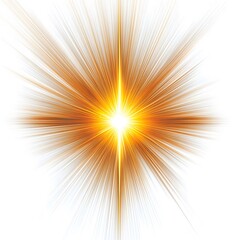 Obraz premium Design a bright, vibrant light burst illustration centered on a clean white background. The light source is very bright in the center, changing from pure white to warm yellow and soft orange as it rad