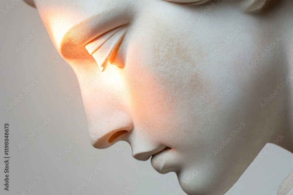 Poster captivating marble sculpture with ethereal light illuminating the serene features and expression of 