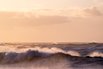 rough morning ocean wave at black beach in Iceland sunrise pretty colours close up