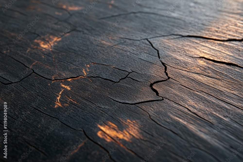 Poster cracked wooden surface illuminated by soft light showcasing intricate textures and patterns in close