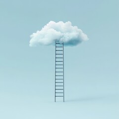A ladder extending upwards to a cloud formation that mimics a ladder, representing opportunities for growth and development