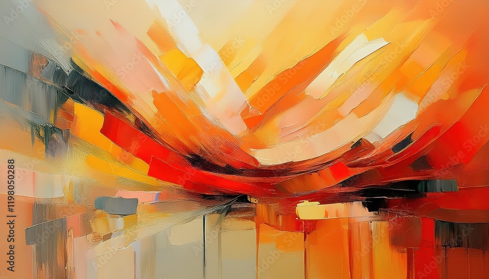 Poster Vibrant WarmColored Abstract Painting Showcasing Rich Textures and Intricate Patterns in a Dynamic Artistic Palette, Created on .