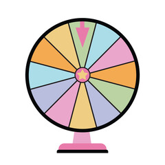 Obraz premium Cartoon Fortune Wheel, Equipment for Lottery Raffle and Gambling Games. Colorful Roulette, Risky Attraction Isolated on White Background.