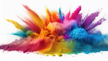 Fototapeta premium Vibrant Holi Rainbow Explosion Wide Panorama of Brilliant Colors and Textures Celebrating Festival of Colors on White Background at3, PO