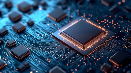 Abstract circuit board futuristic technology processing background digital computer CPU binary microchip processor futuristic computing science hardware in laptop motherboard integration
