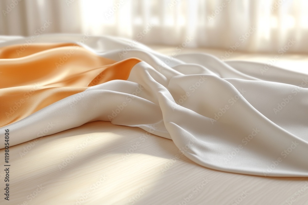 Aufkleber soft fabric draped elegantly over a surface with warm light illuminating its texture and colors
