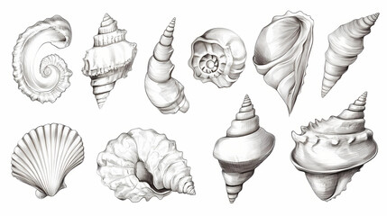 Fototapeta premium Png sea shell illustration seashell sketch. Seashell. Illustration