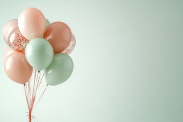 Colorful balloons in pastel shades floating against a light background perfect for celebrations and events