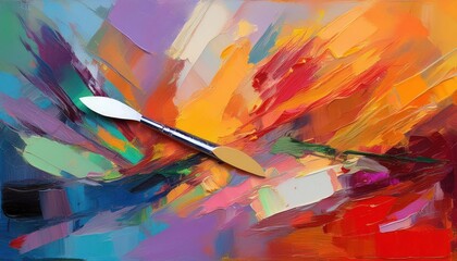 Vibrant, Textured Abstraction Colorful Oil Brushstrokes on Canvas Creating a Rough and Multicolored Masterpiece, Captured on at .