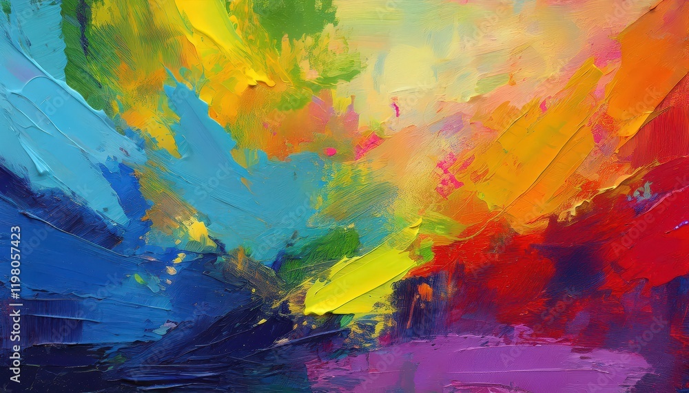 Poster rough textured abstract art painting with a multicolored palette, embracing vibrant hues and tactile