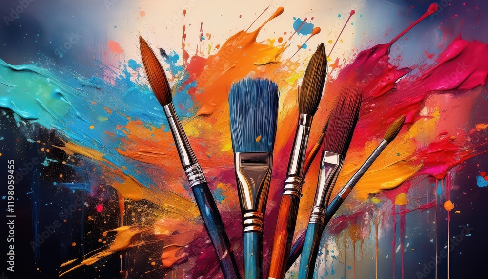 Poster vibrant artistic expression intricate brushstrokes and colorful splatters create an impressive abstr